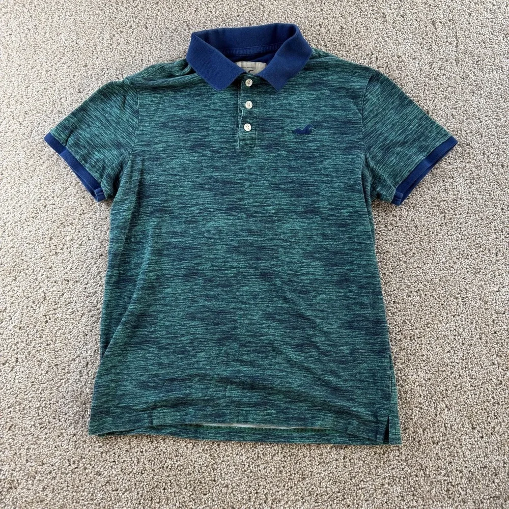 Y2K Hollister Polo Shirt Mens Large Green Knit Short Sleeve Slim Fit Logo Casual